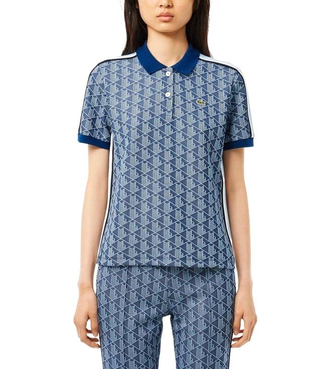 lacoste blue jacquard monogram polo t-shirt