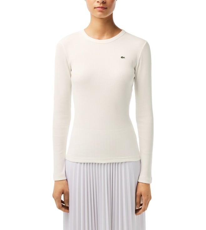 lacoste white long sleeved ribbed cotton t-shirt