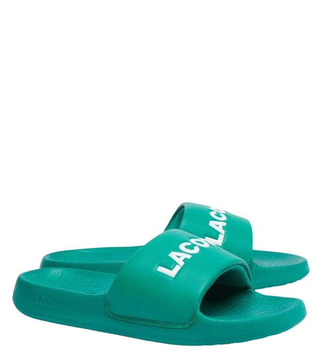 lacoste men's green serve slide 1.0 flip flops