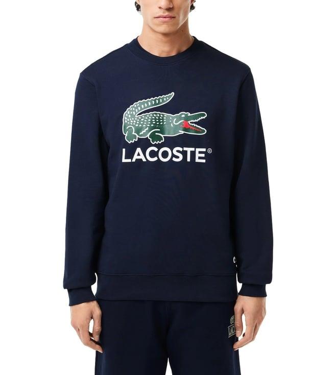 lacoste blue crocodile print crew neck sweatshirt