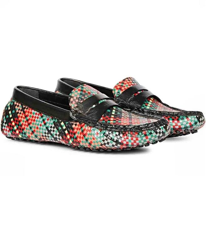 saint g liana multi black woven leather loafers