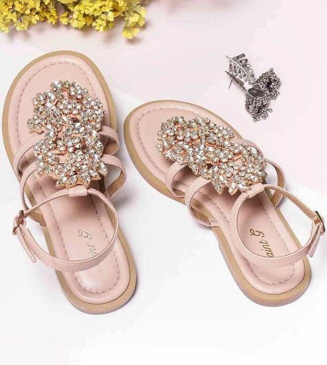 saint g jenna silver stone adorned pink leather flat sandals