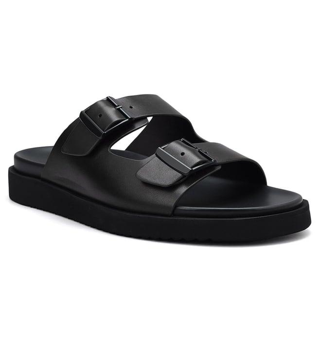 rosso brunello men's black leather slipper