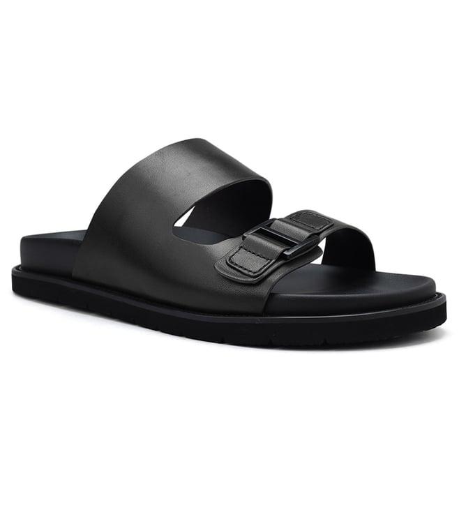 rosso brunello men's black leather slipper