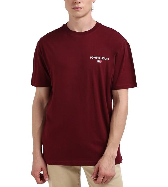 tommy hilfiger men deep rouge solid round neck short sleeves t-shirt