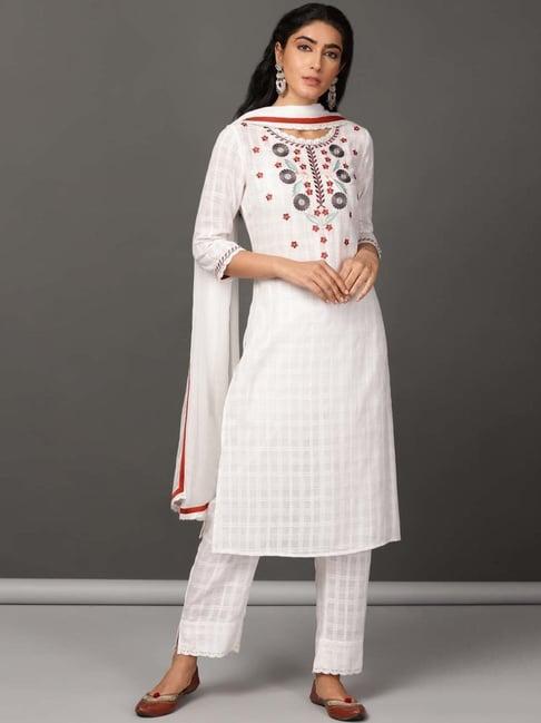 nuhh white flower sorbet kurta and pant set with dupatta