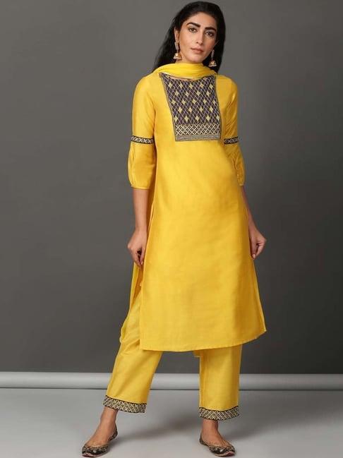 nuhh yellow lets toast kurta and pant set