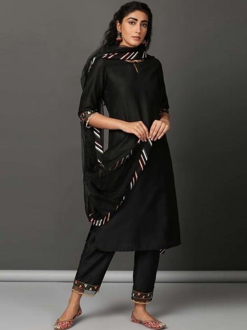 nuhh black confetti kurta and pant set with dupatta