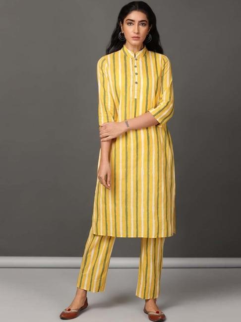 nuhh yellow holiday kurta and pant set