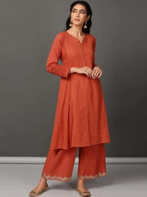 nuhh orange holiday kurta and pant set