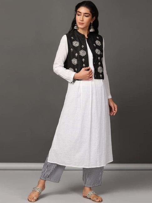 nuhh white kurta and pant set with jacket