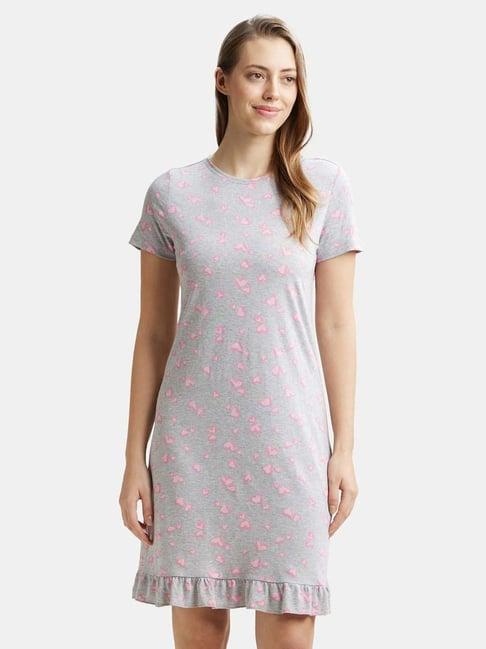 jockey light grey printed rx25 night dress (colors & prints may vary)