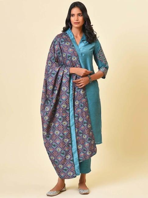 nuhh blue kurta and pant with patola print dupatta set