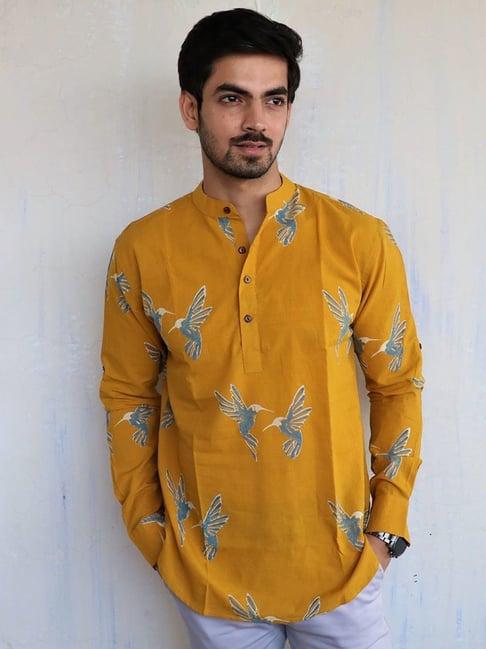 chidiyaa mustard flyon block printed kurta