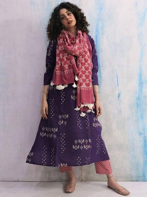 chidiyaa purple & pink block printed kurta set