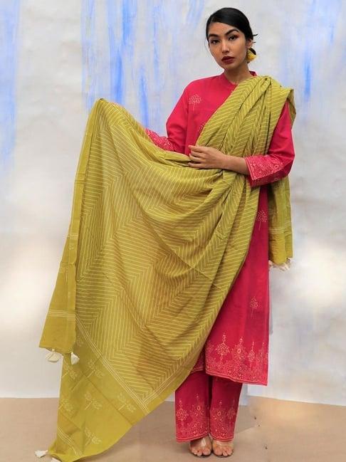 chidiyaa parrot green handprinted pure cotton dupatta skd