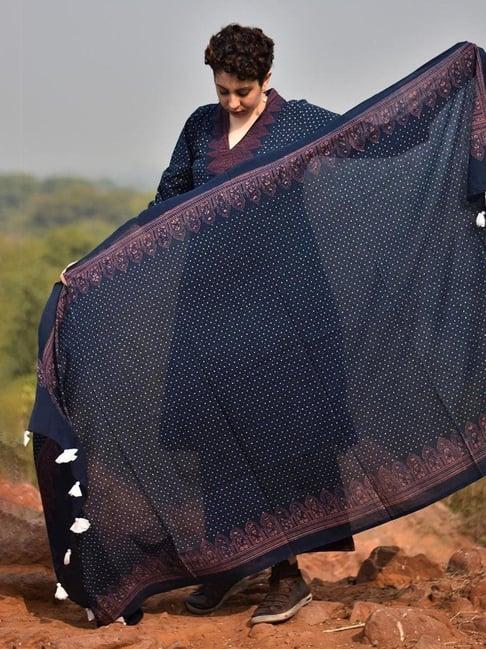 chidiyaa indigo rust blockprinted dupatta awargi