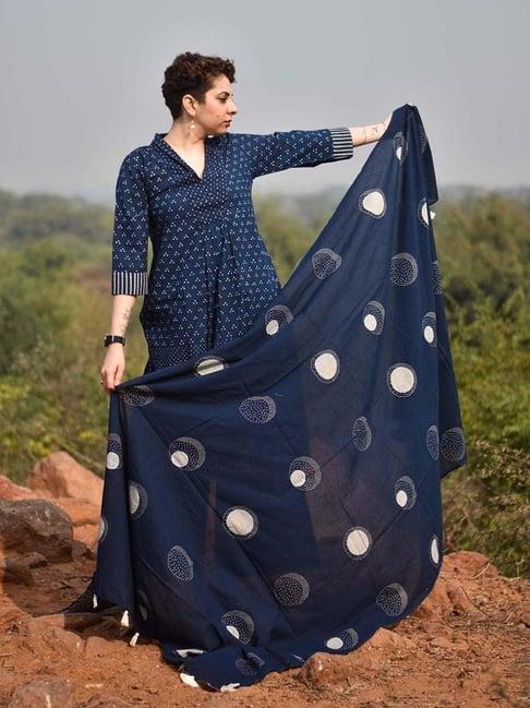 chidiyaa indigo flow moonshine blockprinted dupatta awargi