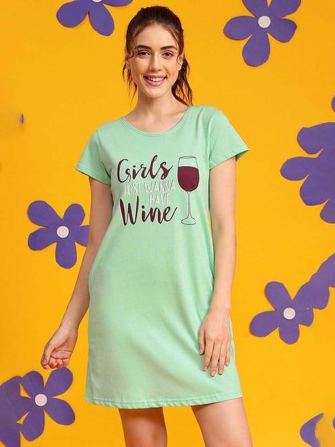 clovia green printed sleep t-shirt