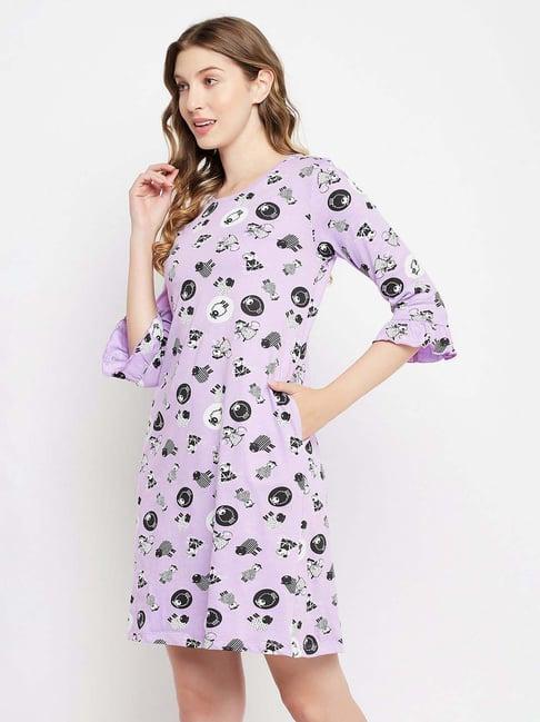 clovia light purple printed short nighty