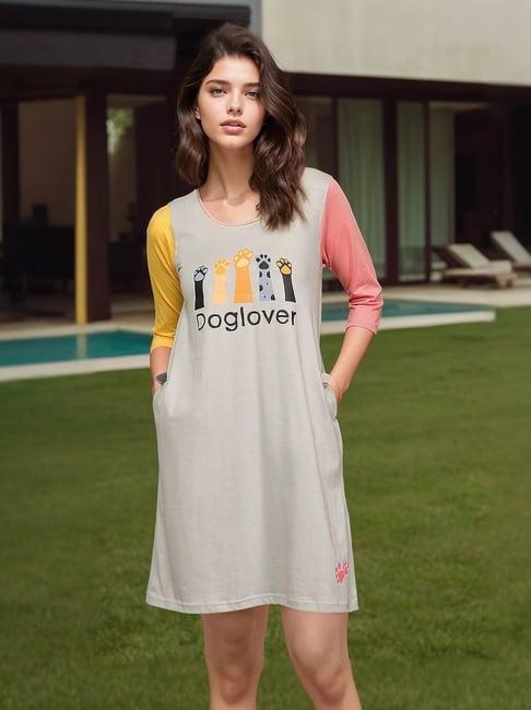 clovia grey printed night dress