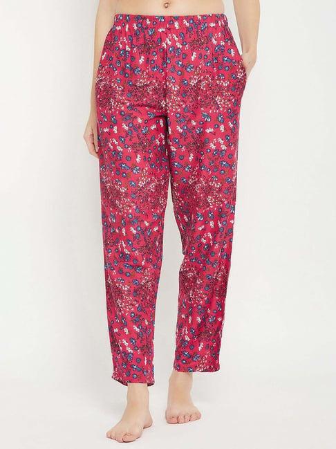 clovia pink cotton floral print pyjamas