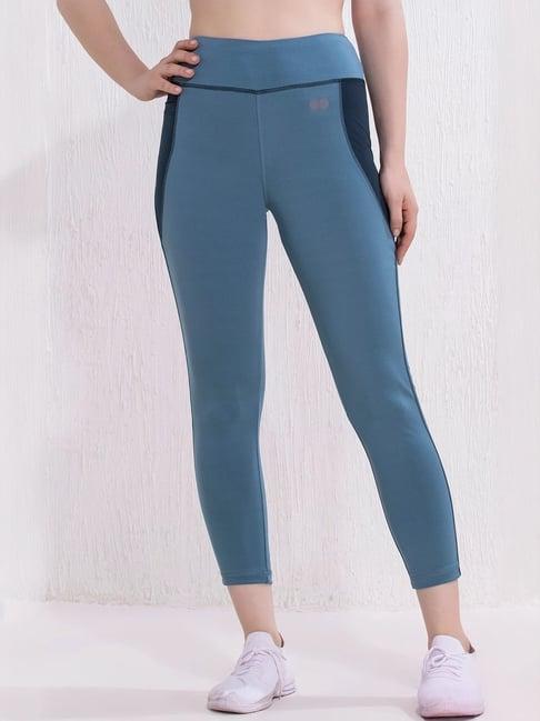 clovia teal blue mid rise sports tights