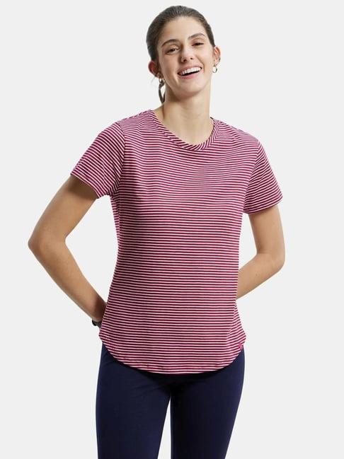 jockey red & white cotton striped t-shirt