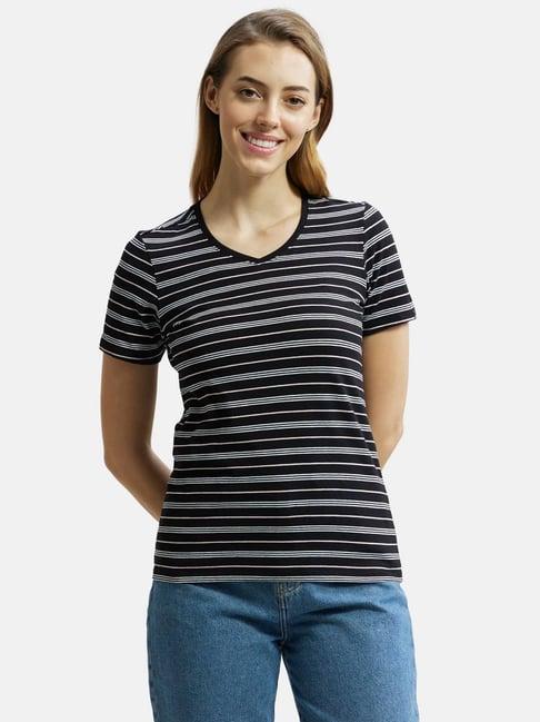 jockey black & white cotton striped t-shirt