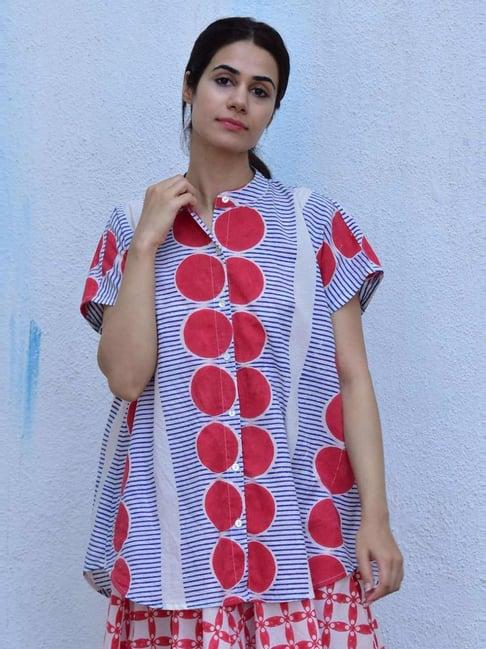 chidiyaa multicolored rain dancing rainy reatreat handblockprinted cotton crop top