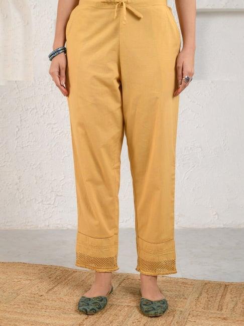 prakriti jaipur mustard pintucked lace pants