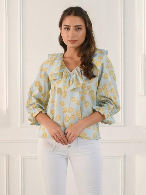 prakriti jaipur blue marigold frill shirt