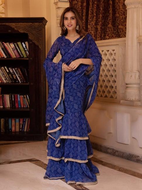 calmna pearl blue bhandhej ready to drape saree