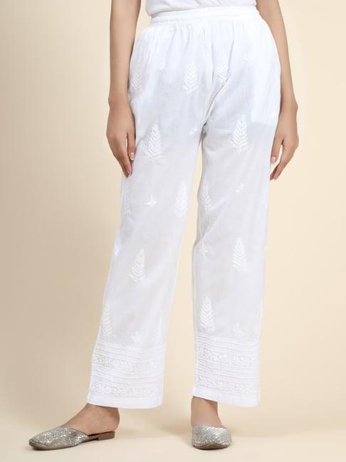 house of kari hok chikankari white cotton pant trouser