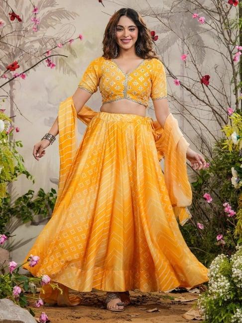 everbloom yellow saaz bandhej lehenga with blouse and dupatta