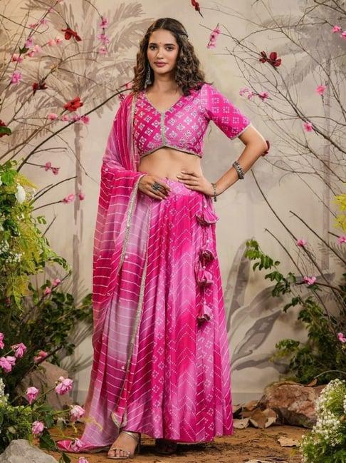 everbloom pink sagun bandhej lehenga with blouse and dupatta