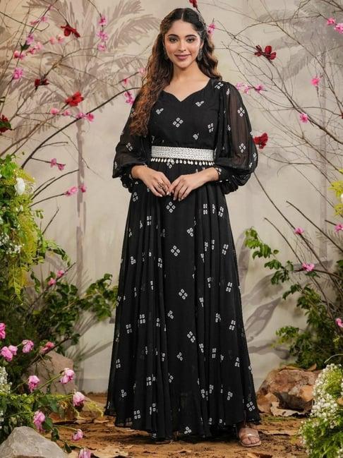 everbloom black kalki badhej gown with belt