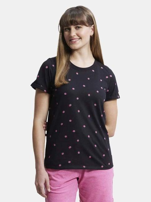 jockey black cotton printed sports t-shirt