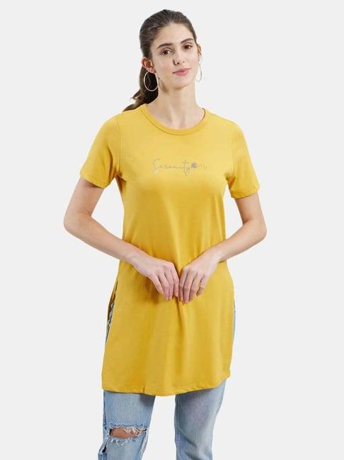 jockey yellow cotton graphic print long t-shirt