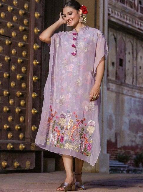 scakhi lavender dola silk jacquard gathered gown with attached koti jacket