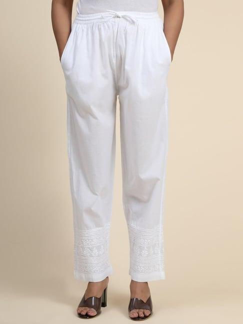 hok chikankari cotton pant trouser white