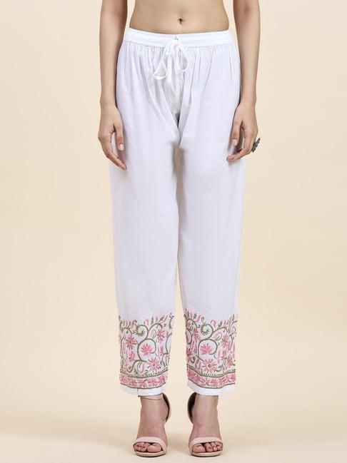 hok chikankari cotton pant trouser white