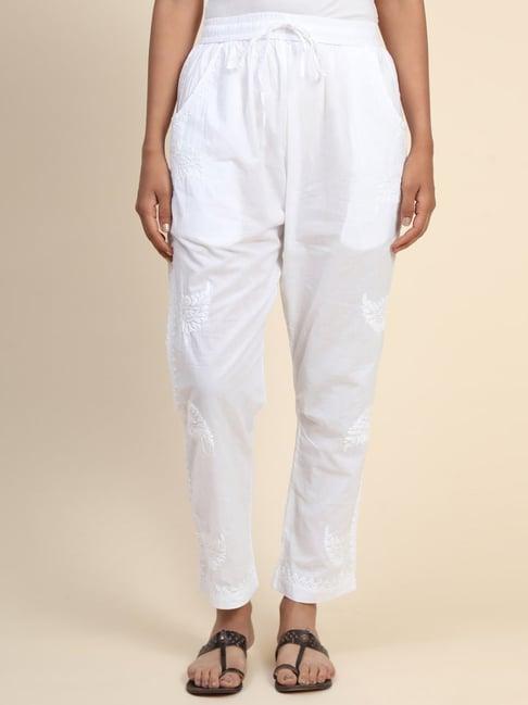 hok chikankari cotton pant trouser white