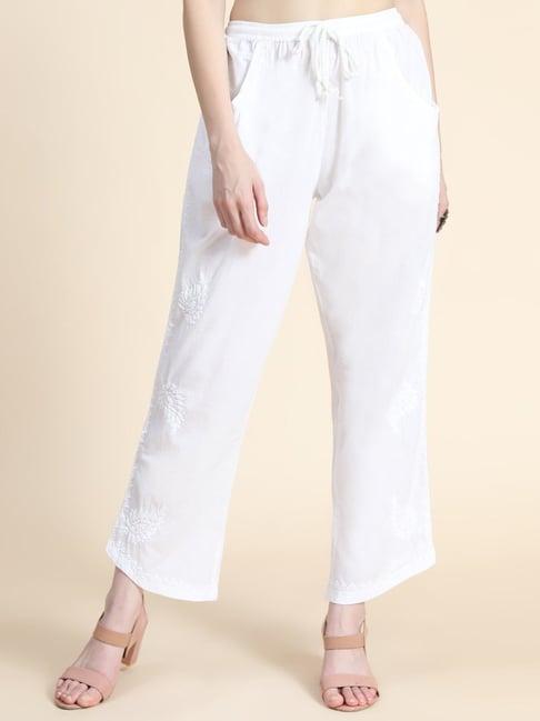 hok chikankari cotton pant trouser white