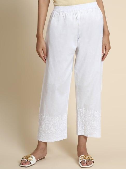 hok chikankari cotton pant trouser white