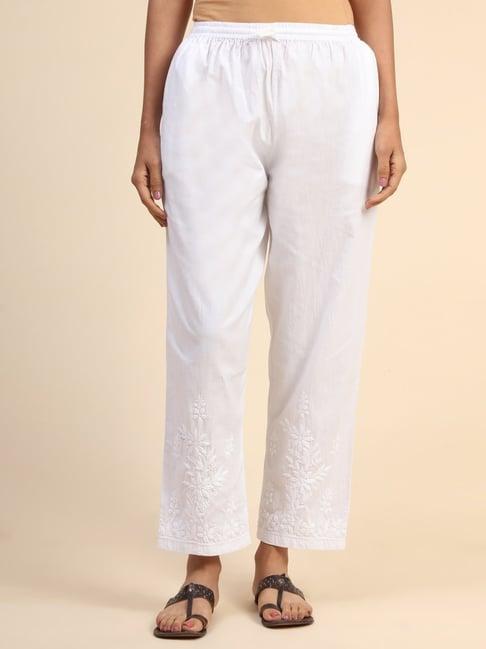 hok chikankari cotton pant trouser white