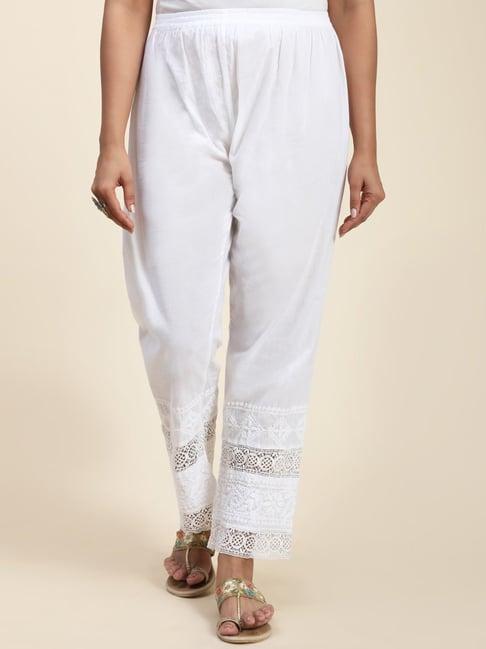 hok chikankari cotton pant trouser white