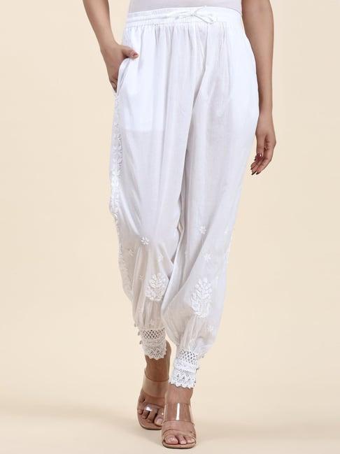 hok chikankari cotton pant trouser white