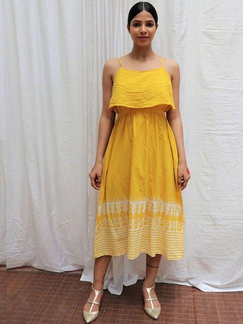 chidiyaa smell of rain mimosa yellow handblock printed cotton dress