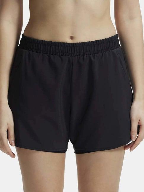 jockey black mid rise sports shorts